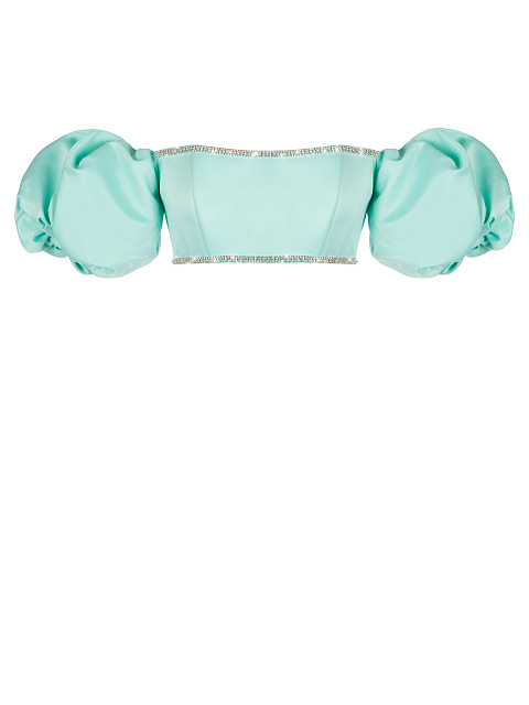 Turquoise Rhinestones Trimmed Satin Top, 1 Turquoise Rhinestones Trimmed Satin Top, 1
