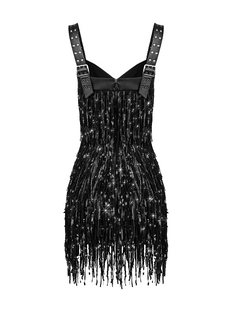 Black Sequined Leather Mini Dress, 2