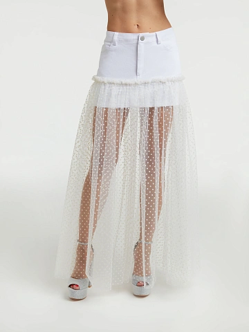 White Tulle & Denim Midi Skirt, 2