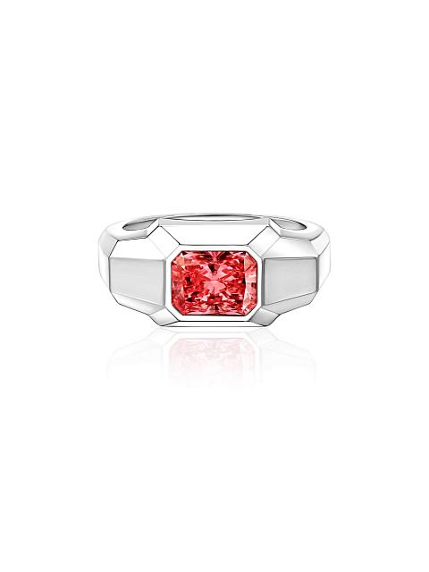 White gold ring with a rectangular pink LG diamond, 3