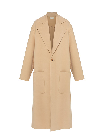 Voluminous Beige Single-breasted Coat, 1