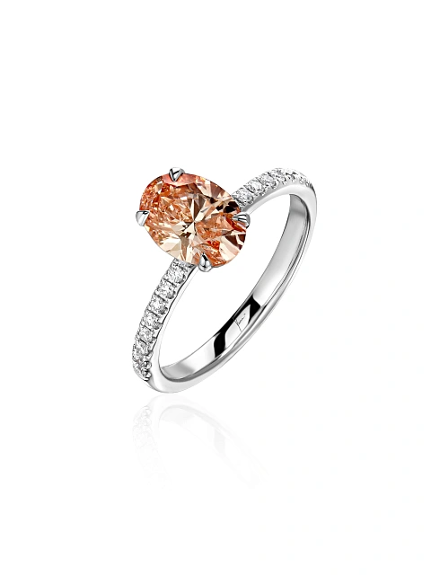 White gold ring with oval-cut pink diamond, 1