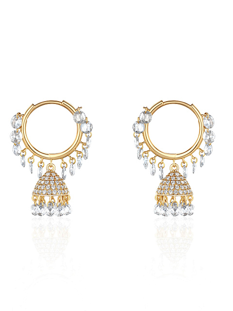 Yellow gold hoops with pendants, 1