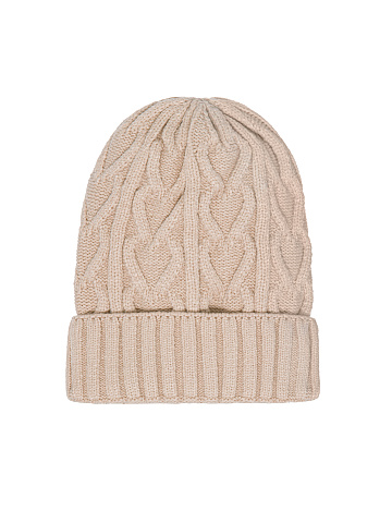 Beige cable-knit beanie, 1