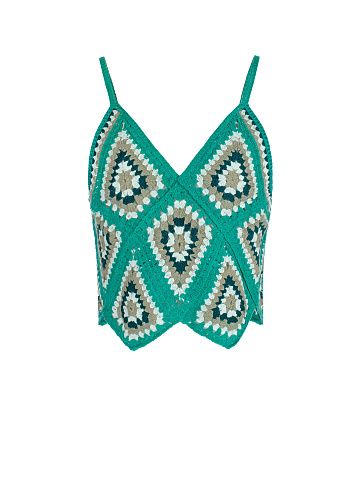 Turquoise & Beige Crochet Knitted Top, 1