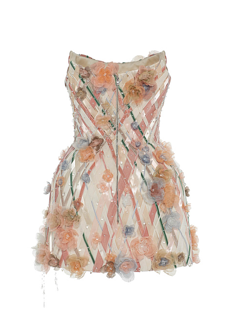 Milky Mini Dress With Ribbons And Crystals, 6 Milky Mini Dress With Ribbons And Crystals, 6