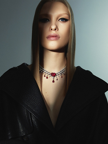 White gold necklace with heart-cut rubellite and round-cut diamonds, 2