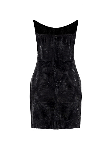 Black Mesh Mini Dress With Swarovski Crystals, 2