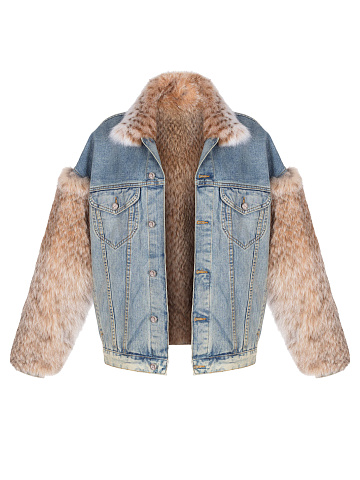 Bobcat Fur Blue Denim Jacket, 1