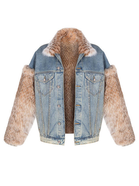 Bobcat Fur Blue Denim Jacket, 1