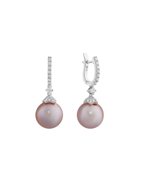 White gold earrings with diamonds and pearls, 1