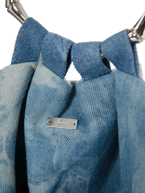 Blue Denim Tie-Dye Pouch Bag with Feathers, 4