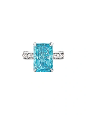 White gold ring with rectangular blue diamond, 2