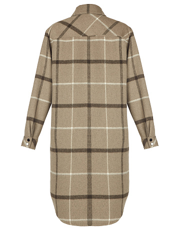 Pale Brown Checked Wool Long Overshirt, 2