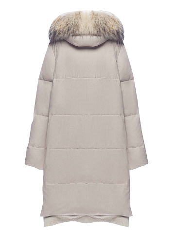 Racoon Fur & Crocodile Leather Trimmed Beige Suede Down Coat, 2