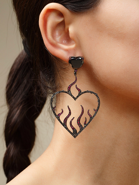 Black Gold Heart-Shaped Diamond & Ruby Earrings, 3