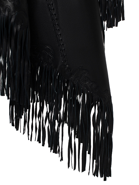 Black Fringe Leather Poncho, 3
