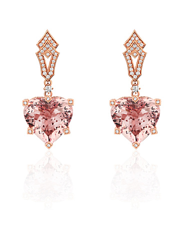 Heart Morganite, Round Diamond & Rose Gold Earrings, 1