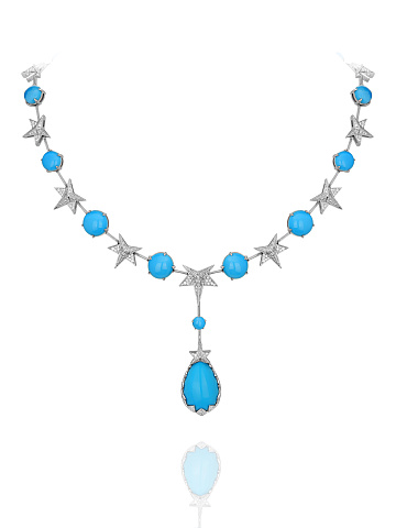White Gold, Turquoise & Diamonds Star Necklace, 1