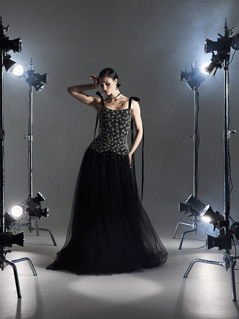 Black Tulle Maxi Dress With Crystals, 2 Black Tulle Maxi Dress With Crystals, 2
