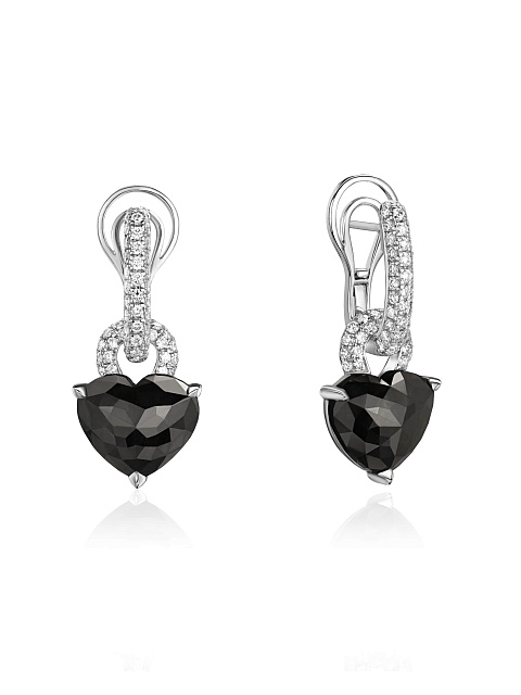 White gold earrings with heart‑cut black diamonds, 1