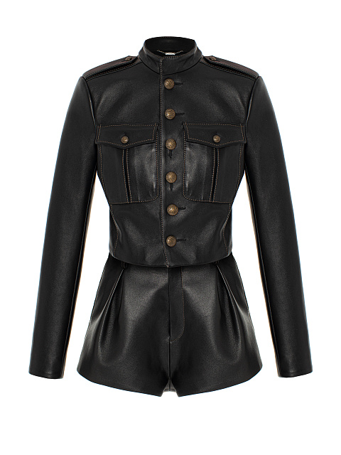Black Leather Jacket & Shorts Set, 1 Black Leather Jacket & Shorts Set, 1