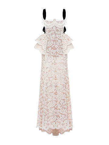 White Lace Peplum Maxi Dress, 1