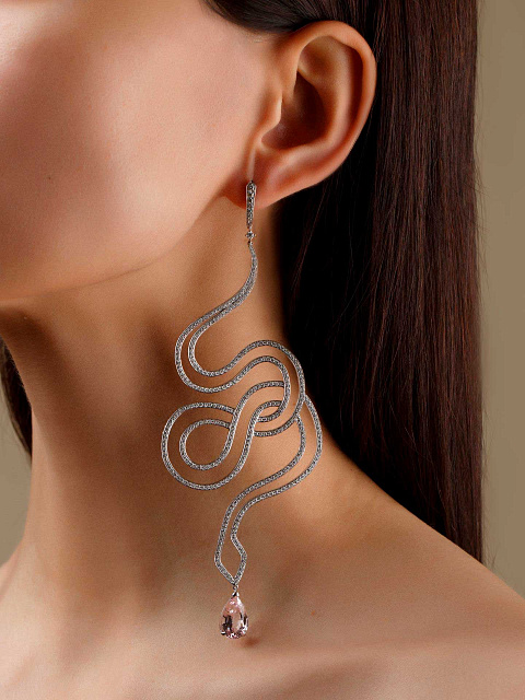 White Gold Aquamarine & Morganite & Diamond Snake Earrings, 4