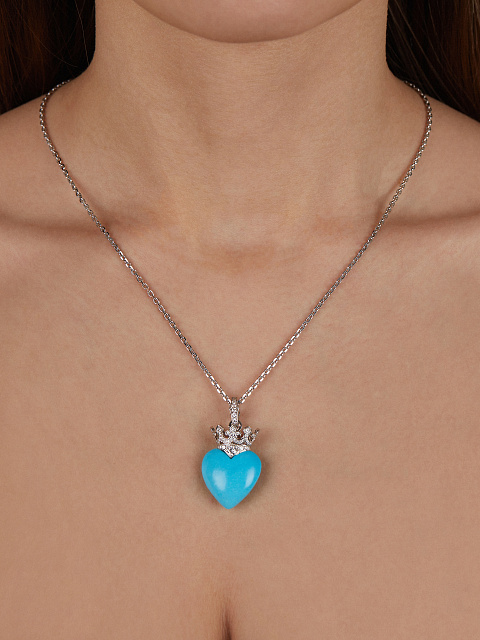 White Gold, Heart Cut Turquoise & Diamonds Necklace, 2