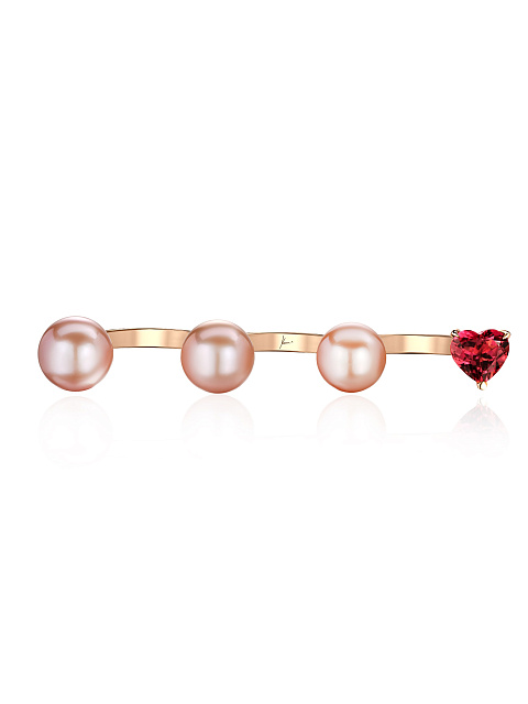 Rose gold ring with tourmaline and pearls, 6