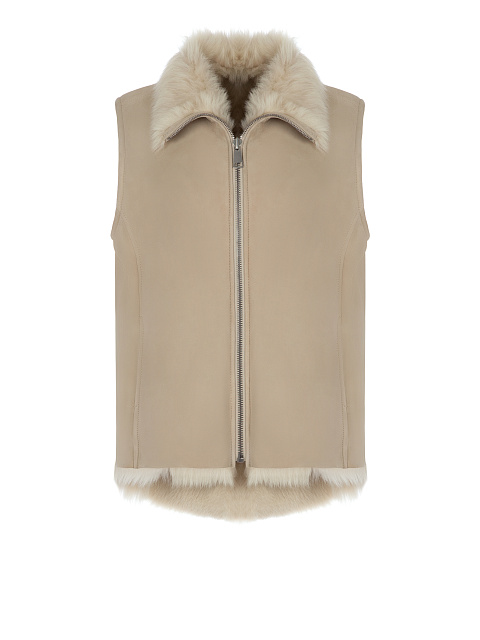 Beige Embroidered Shearling Vest, 1