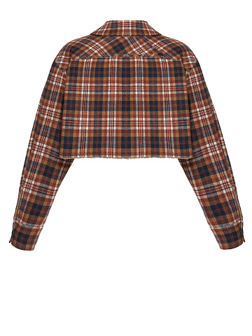 Brown Checked Cropped Faux Fur Lined Shirt, 2