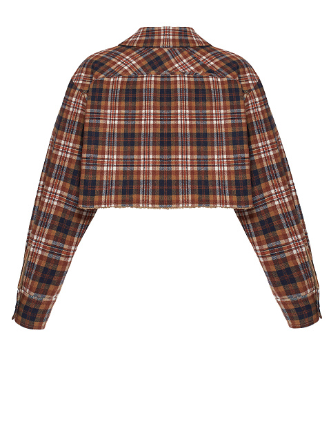 Brown Checked Cropped Faux Fur Lined Shirt, 2 Brown Checked Cropped Faux Fur Lined Shirt, 2