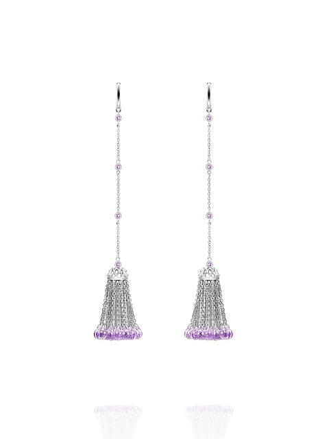 Short white gold tassel earrings with amethysts, 1 Short white gold tassel earrings with amethysts, 1