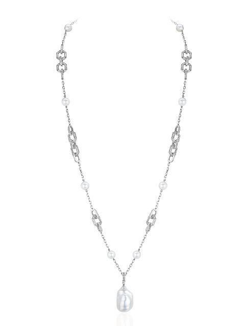 Necklace with white gold pendant with pearls, 5