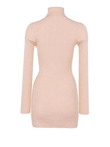 Pink Rib Knit Turtleneck Mini Dress, 2