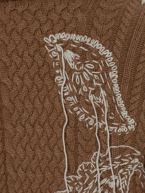 Brown cable knit coat with embroidery, 5 Brown cable knit coat with embroidery, 5