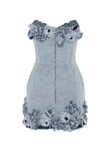 Light Blue Rose Denim Mini Dress, 2