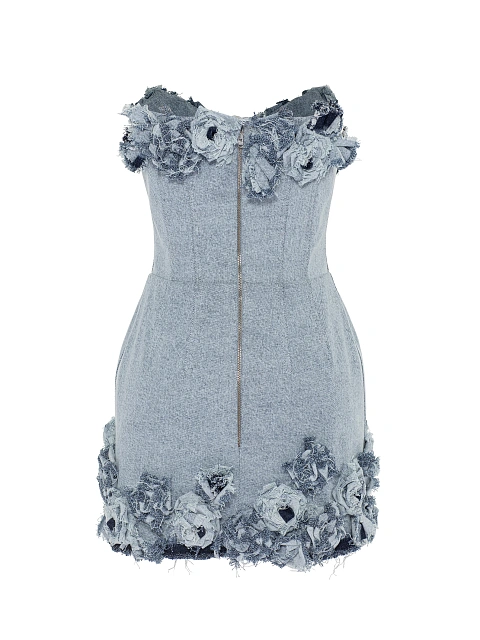 Light Blue Rose Denim Mini Dress, 2 Light Blue Rose Denim Mini Dress, 2