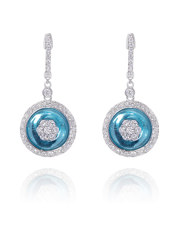 White Gold Diamond Quartz Earrings, 1