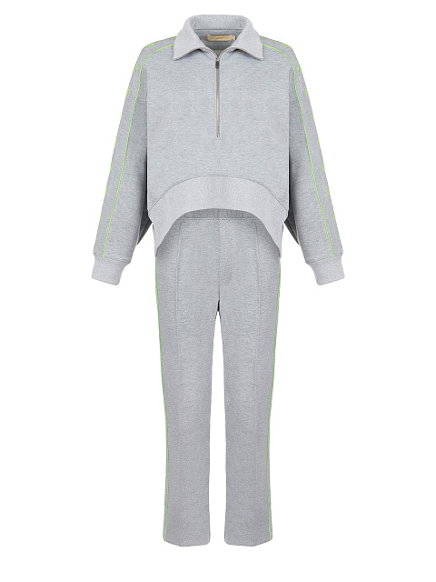 Grey & Neon Green Lily Embroidered Jersey Suit, 1 Grey & Neon Green Lily Embroidered Jersey Suit, 1