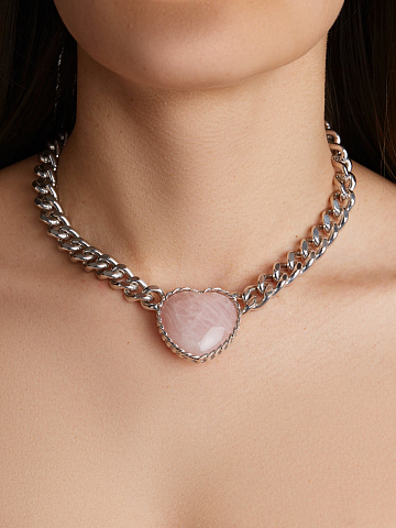 Heart Pink Quartz & Silver Necklace, 2