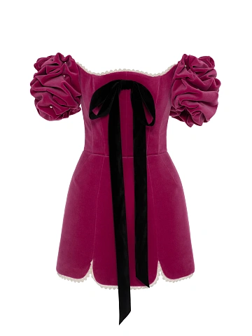 Pink Velvet Mini Dress With Bow, 1