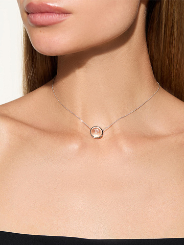 White gold necklace with letter E pendant and rock crystal, 2