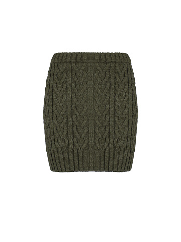 Khaki Cable Knit Mini Skirt, 1