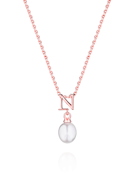 Gold-plated silver necklace with a pendant with the letter N and a pearl, 1