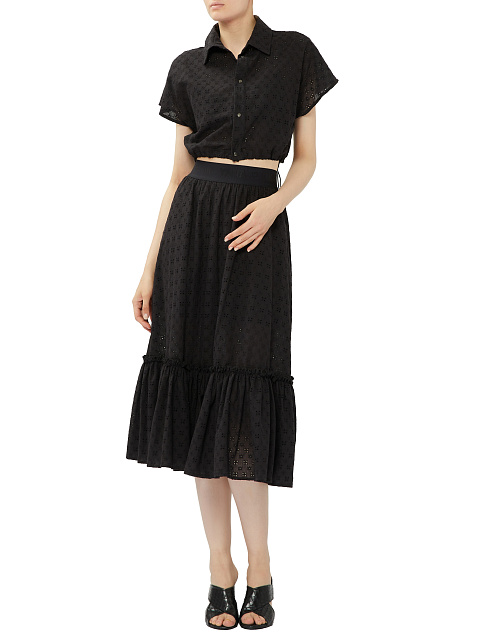 Black Cotton Lace Set Of Bra & Cropped Shirt, 7 Black Cotton Lace Set Of Bra & Cropped Shirt, 7