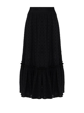 Black Cotton Lace Midi Skirt, 1