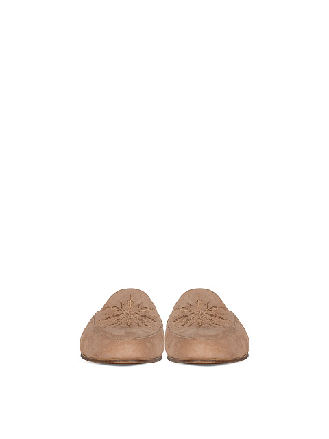 Embroidered Beige Suede Mules, 2
