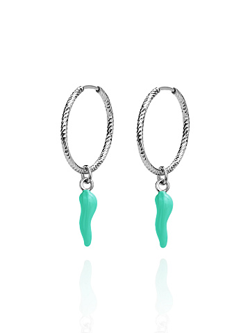 Silver & Green Pepper Hoop Earrings, 1